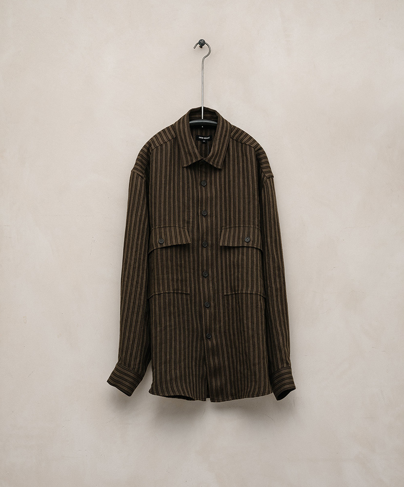 Big Shirt - Overdyed Linen Stripe(M(MEN) Brown/ブラウン): evan kinori 
