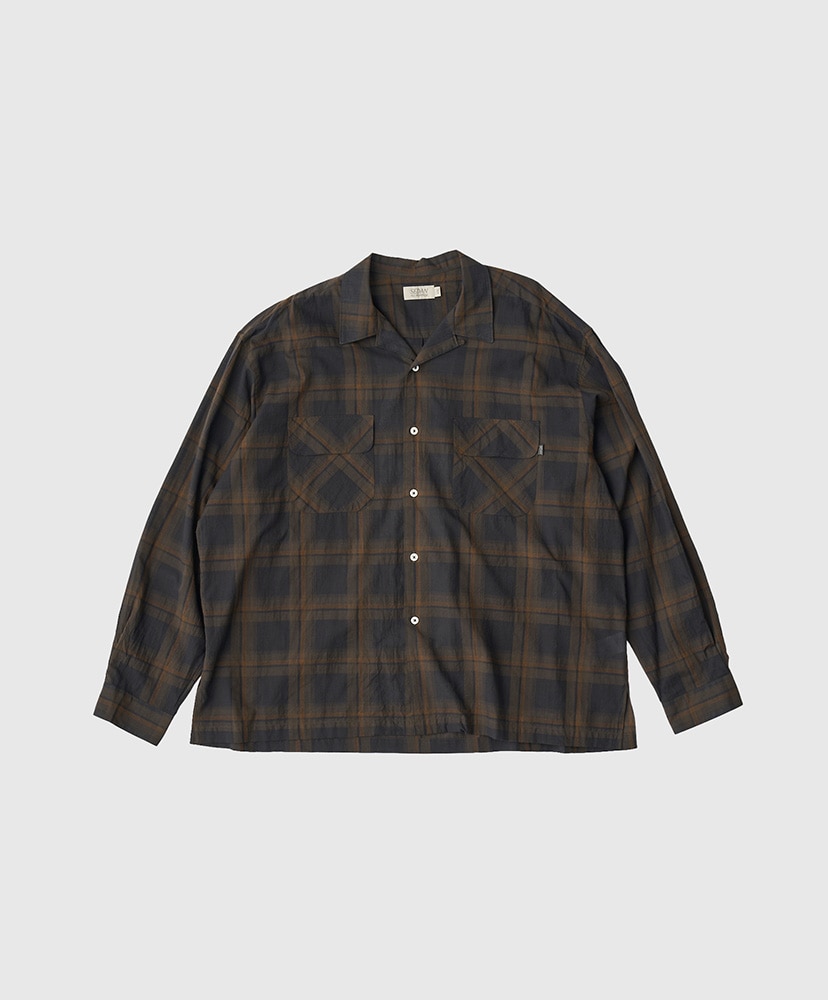 Madras Plaid Open Collar Shirt(L(MEN) Black×Olive/ブラック