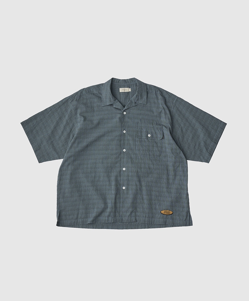 Dobby Plaid Open Collar S/S Shirt(L(MEN) Blue Grey/ブルー
