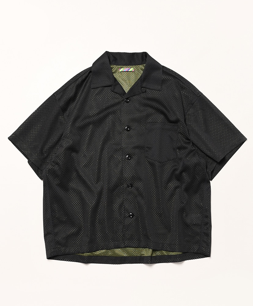 日本全国送料無料商品 | 特集 | Double Mesh Open-Collar Shirt(L(MEN) Black×Khaki/ブラック 小物