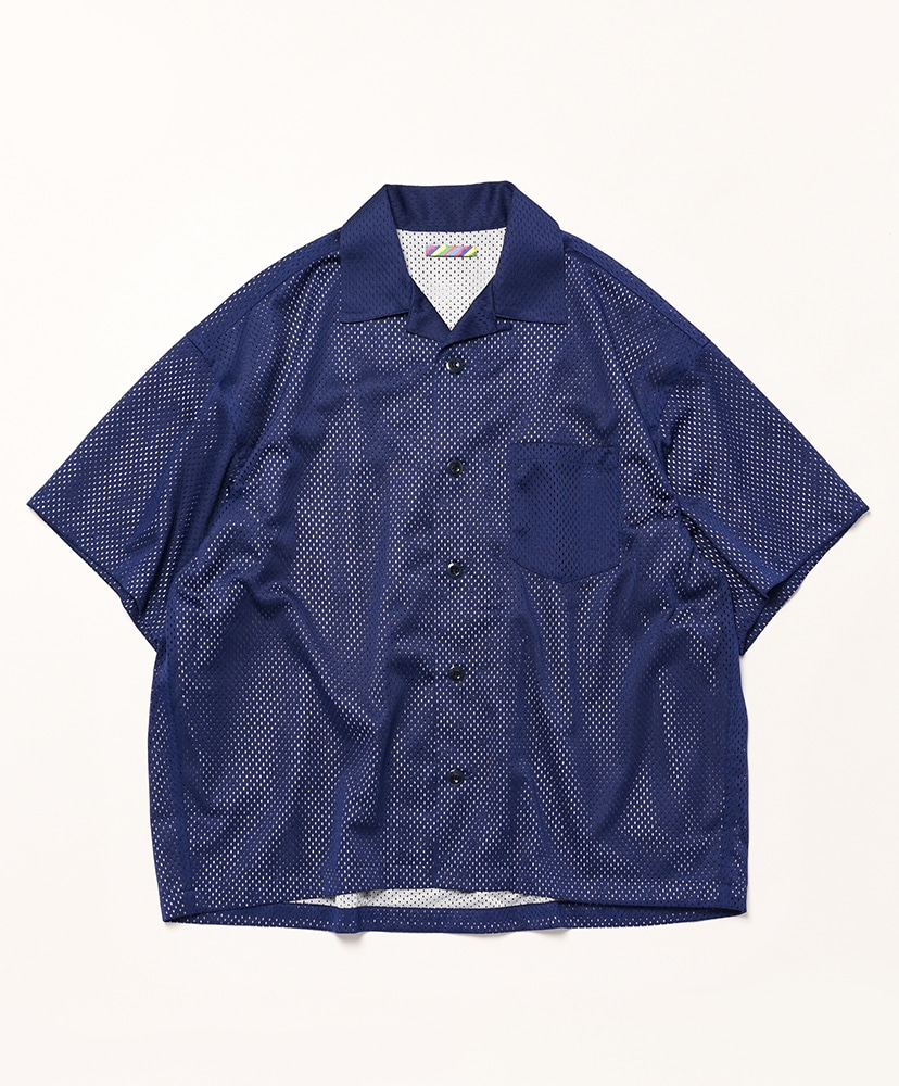 定番 Double Black×Khaki/ブラック Shirt(L(MEN) Open-Collar Mesh Accessory