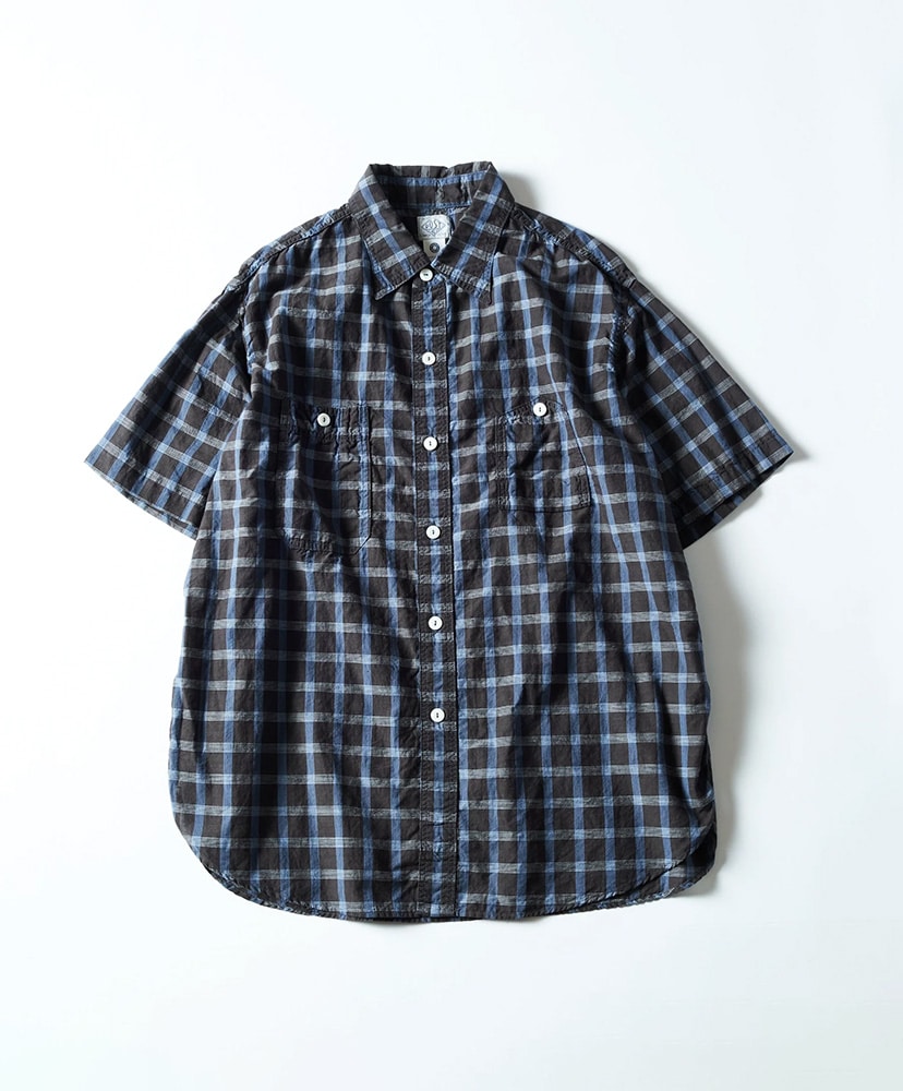 No.6 Shirt S/S : seersucker(M(MEN) Grey Plaid/グレープラッド