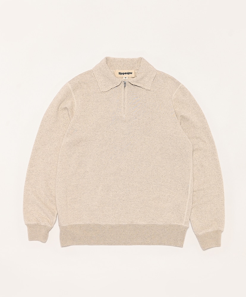 スロープスロウ ハーフジップトップ　コットンリネン　フレンチテリー エクリュ L Slopeslow スロープスロウ】 Cotton Linen Light French Terry