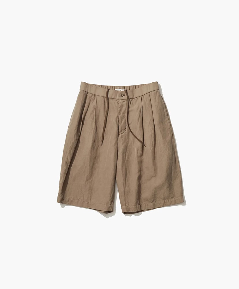 COTTON LINEN VOILE | TWO TUCKED EASY SHORTS(02(MEN) CAMEL