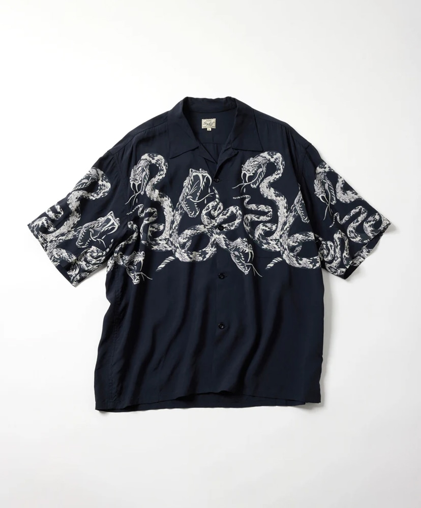 値下げマン Monotone Rattle Snake Open Shirt(L(MEN) Black/ブラック): gold