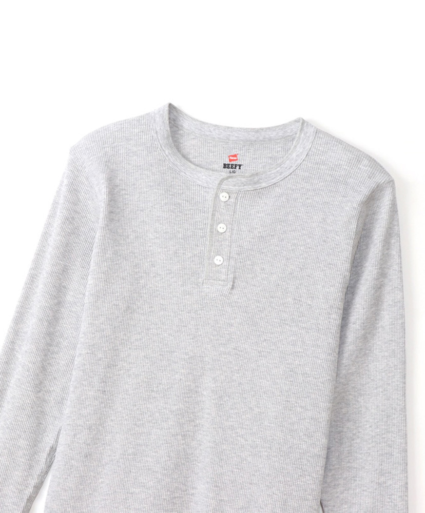 BEEFY Thermal - Henry Neck Long Sleeve Heather Grey/ヘザーグレー L(MEN)