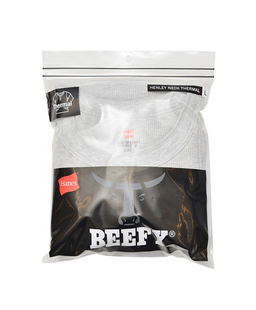 BEEFY Thermal - Henry Neck Long Sleeve Heather Grey/ヘザーグレー L(MEN)