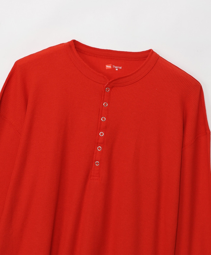 Thermal For Her - Henley Neck T-Shirt Red/レッド L(WOMEN)