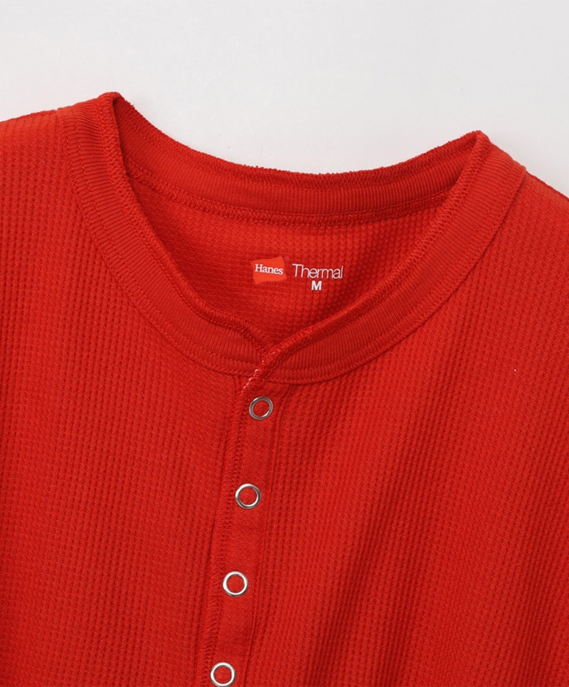 Thermal For Her - Henley Neck T-Shirt Red/レッド L(WOMEN)