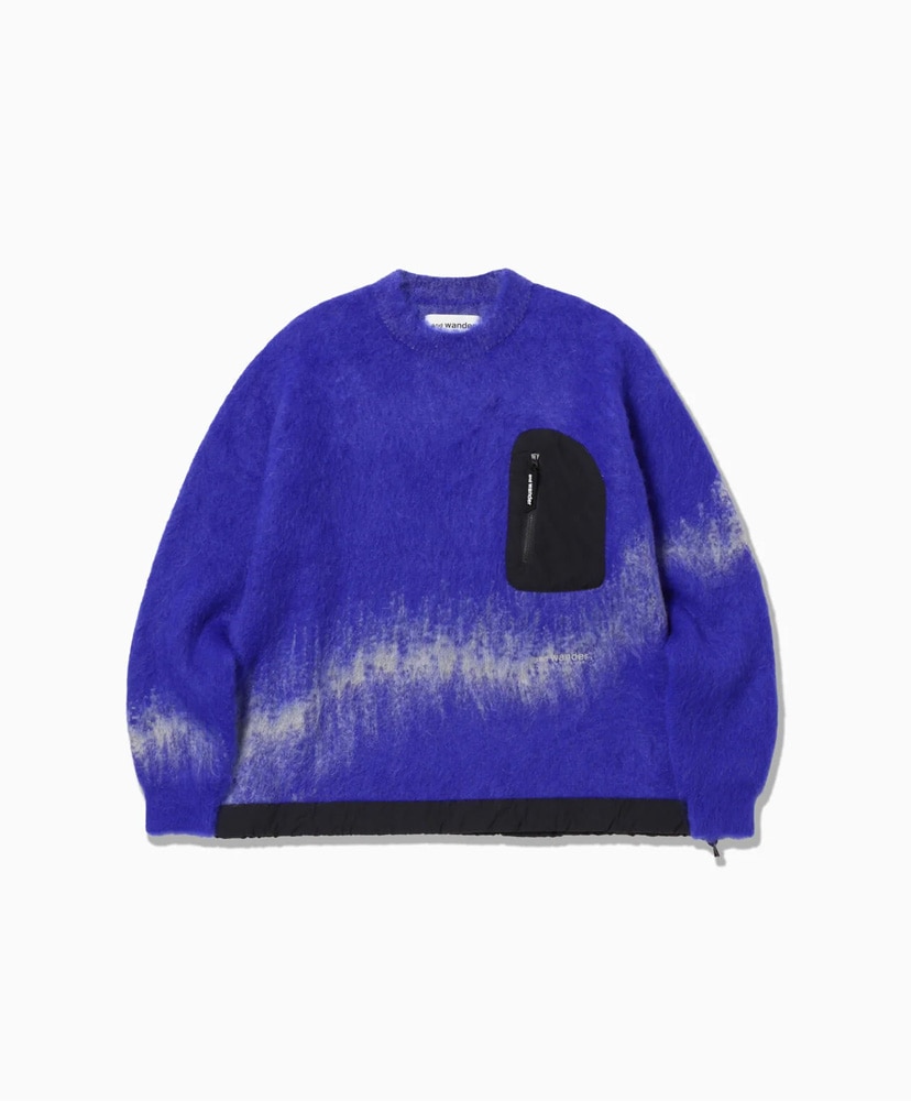 Jacquard Shaggy Knit Crew Neck(WS/M(WOMEN) Blue/ブルー): and wander