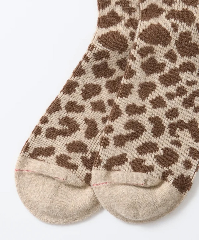 Leopard Pattern Merino Socks L.Beige×Brown/ライトベージュ×ブラウン M(25-27cm)