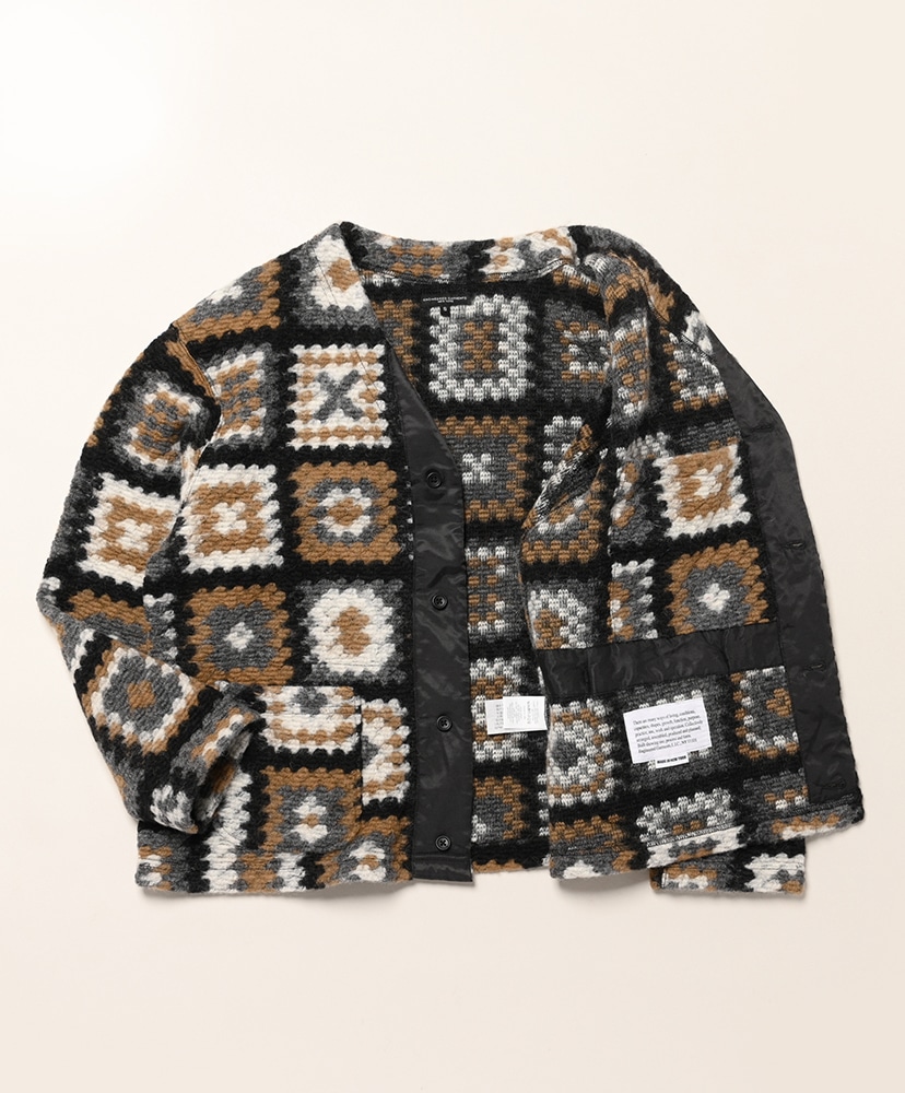 Knit Cardigan - Wool Poly Chenille White×Black/ホワイト×ブラック M(MEN)
