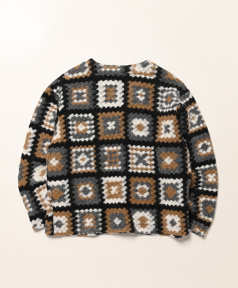 Knit Cardigan - Wool Poly Chenille White×Black/ホワイト×ブラック M(MEN)