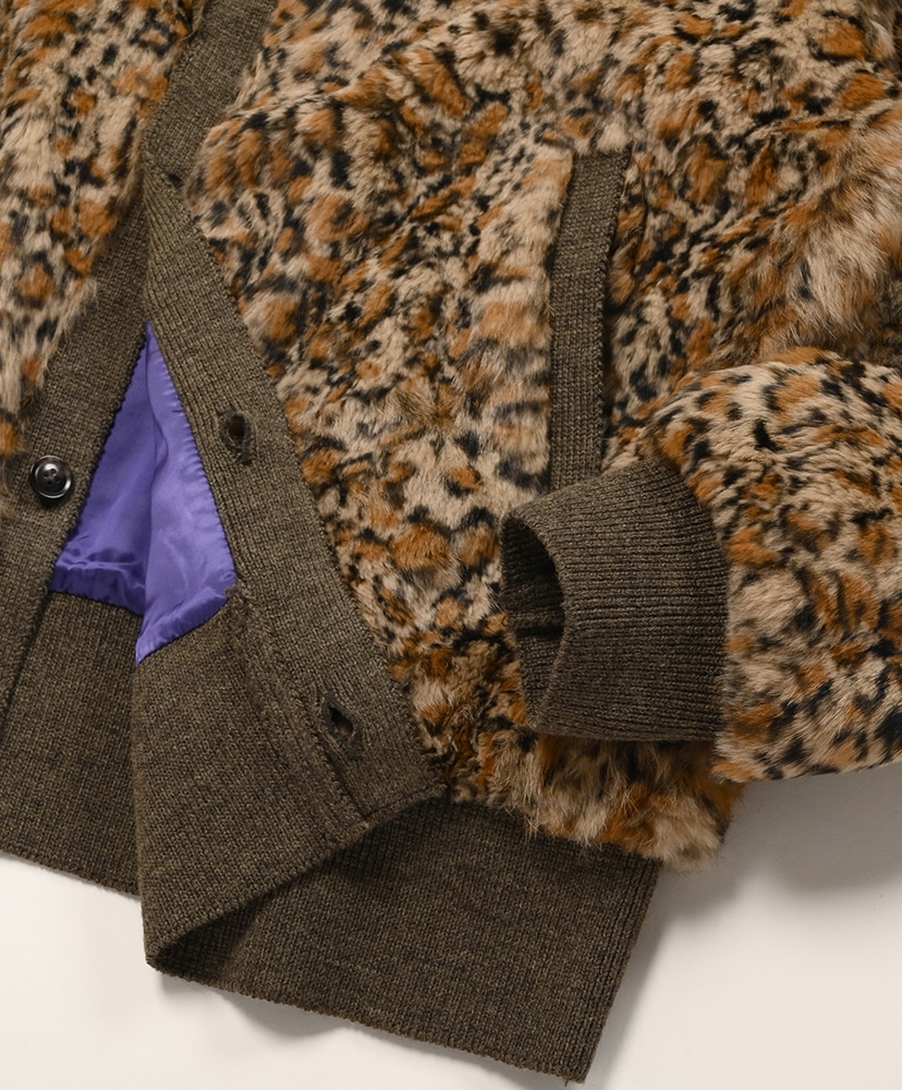 Rabbit Fur Cardigan - Animal Printed Leopard/レオパード L(MEN)
