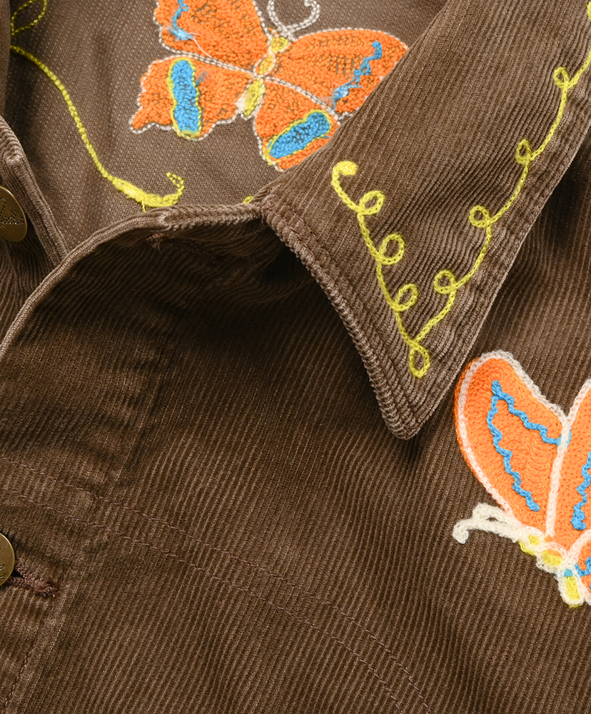 Papillon Emb. Jean Jacket - 14W Corduroy Brown/ブラウン L(MEN)