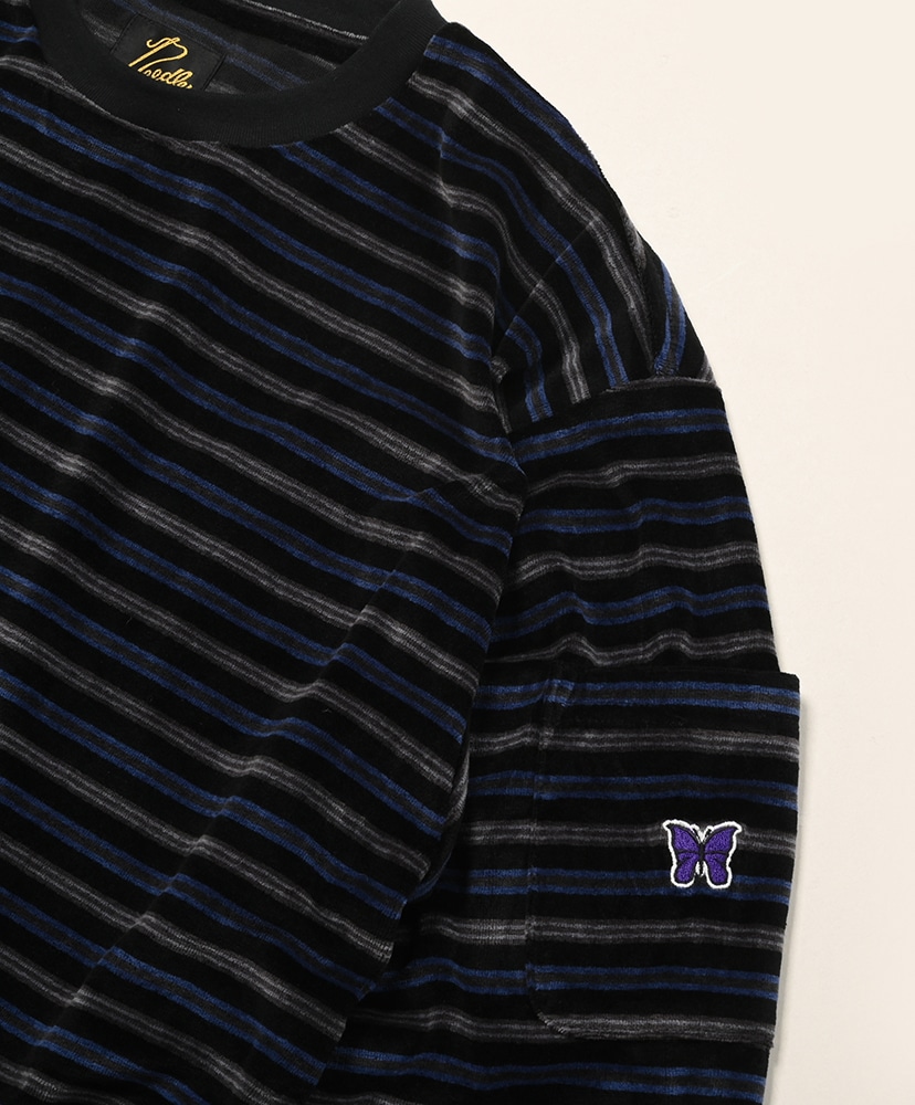L/S Crew Neck Tee - Stripe Velour Black/ブラック L(MEN)