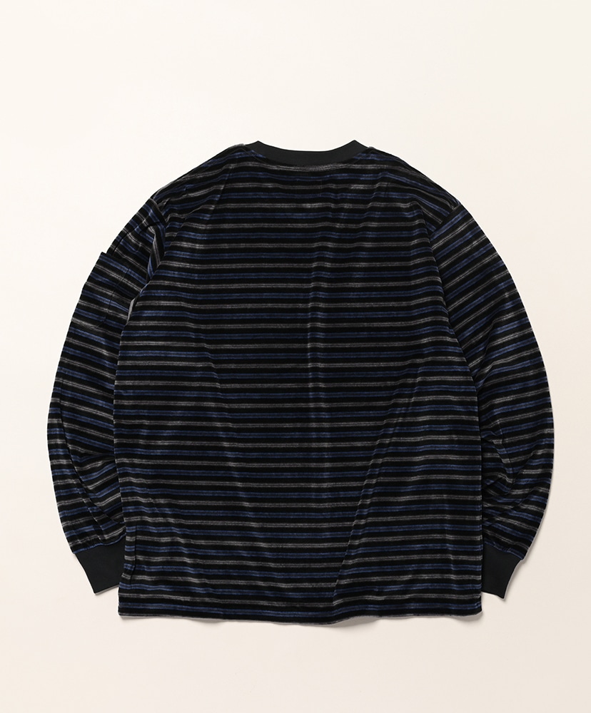 L/S Crew Neck Tee - Stripe Velour Black/ブラック L(MEN)