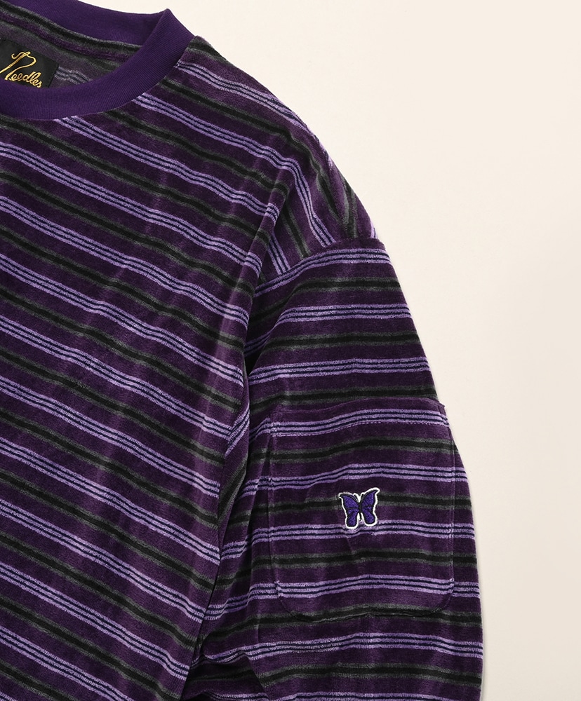 L/S Crew Neck Tee - Stripe Velour Dk.Purple/ダークパープル L(MEN)