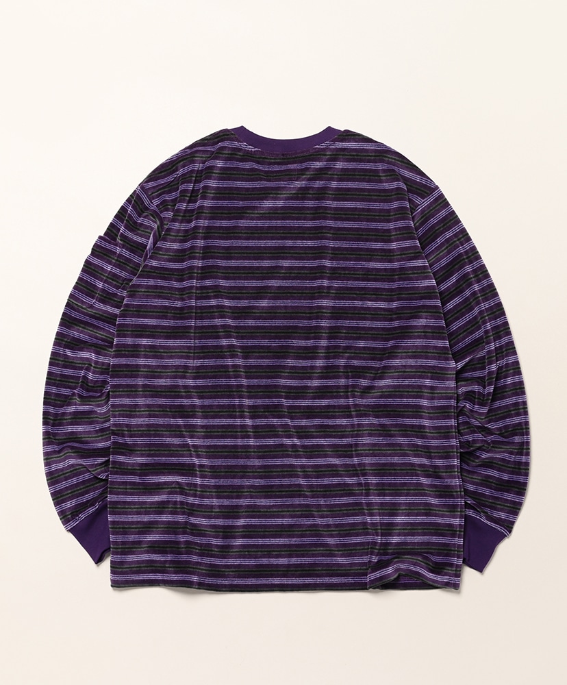 L/S Crew Neck Tee - Stripe Velour Dk.Purple/ダークパープル L(MEN)