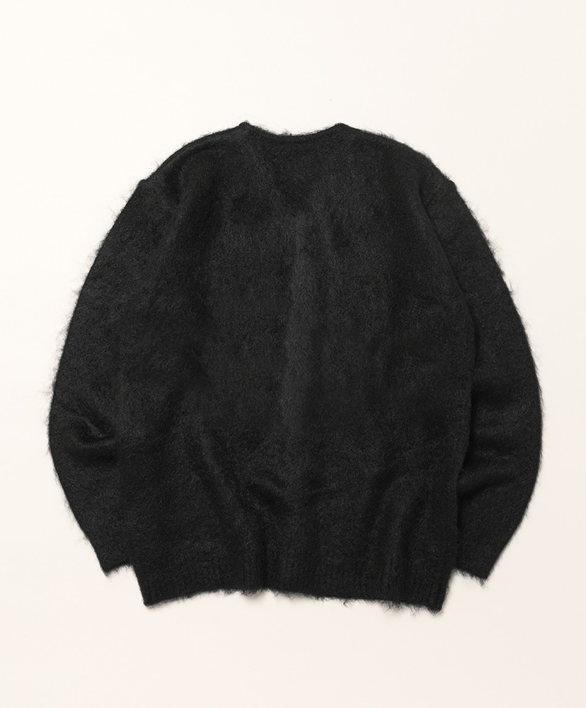 Mohair Crew Neck Cardigan - Solid Black/ブラック L(MEN)