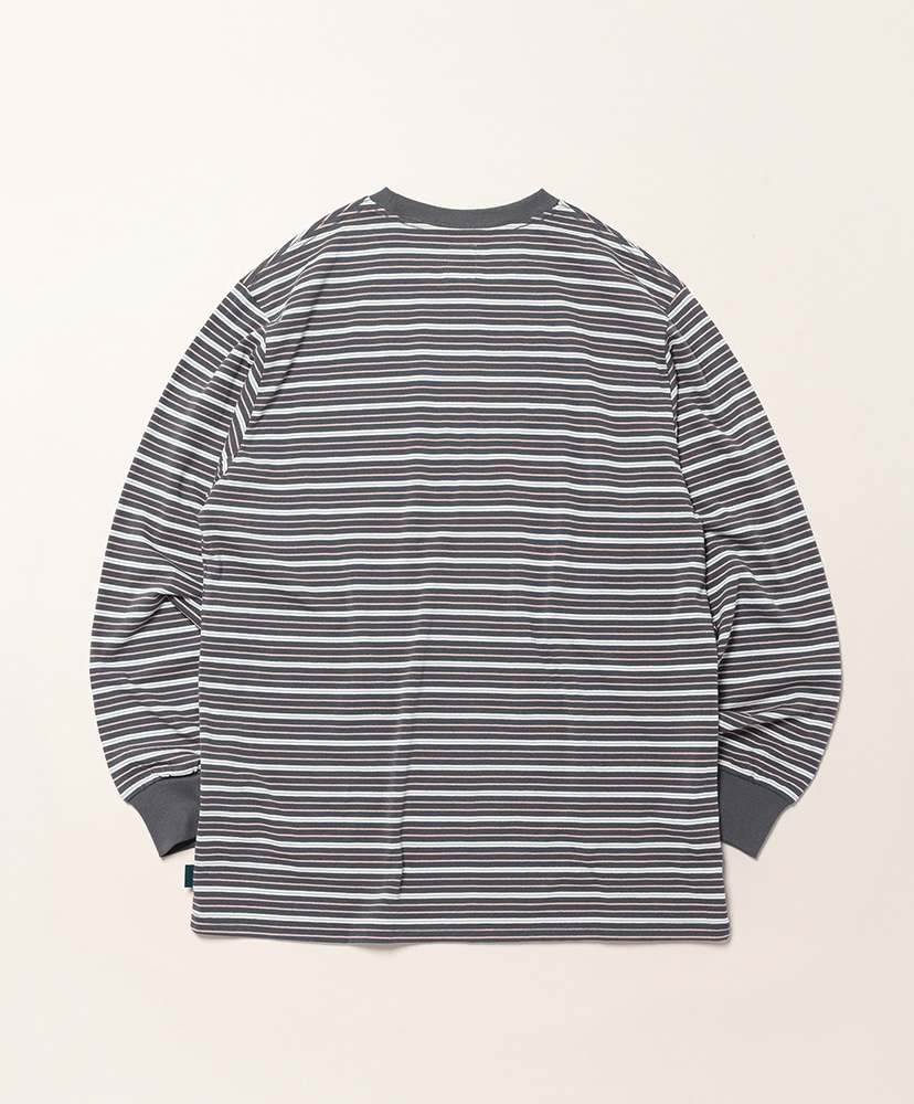 L/S Round Pocket Tee - Multi Stripe Grey/グレー L(MEN)