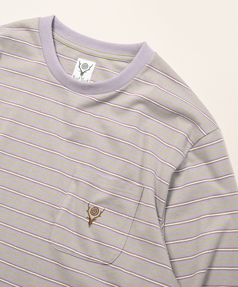 L/S Round Pocket Tee - Multi Stripe Lavender/ラベンダー 1(WOMEN)