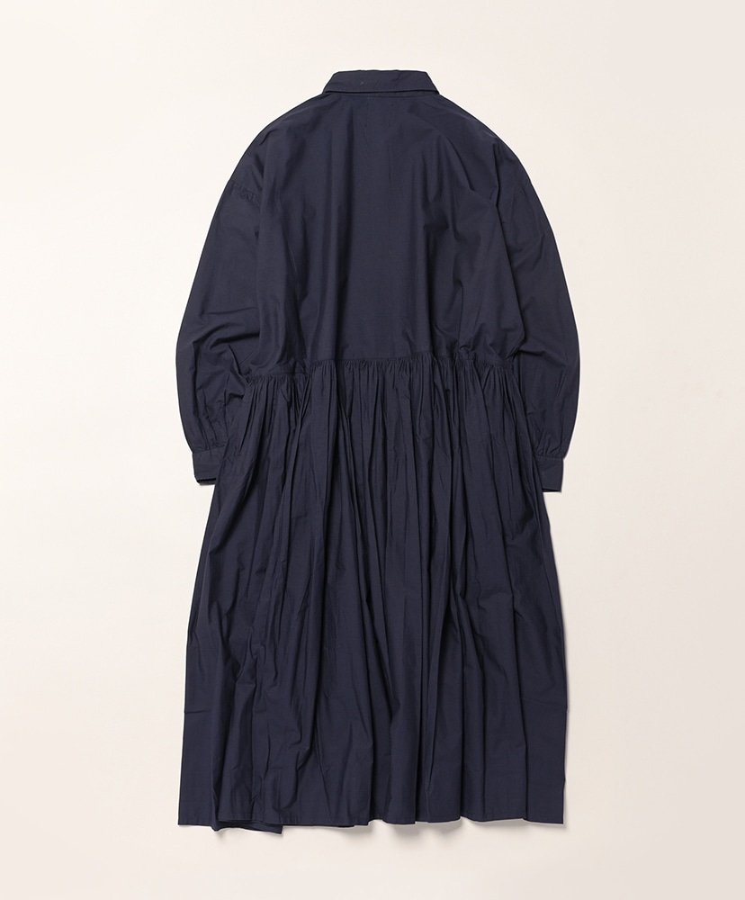 60s Organic Poplin Plain Regular Collar Dress With Rajasthan Gather Navy/ネイビー 1(WOMEN)