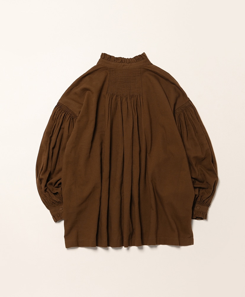 Twill Cotton Khadi Plain Frill Collar Shirts With Mini Pintuck Dk Brown/ダークブラウン 1(WOMEN)