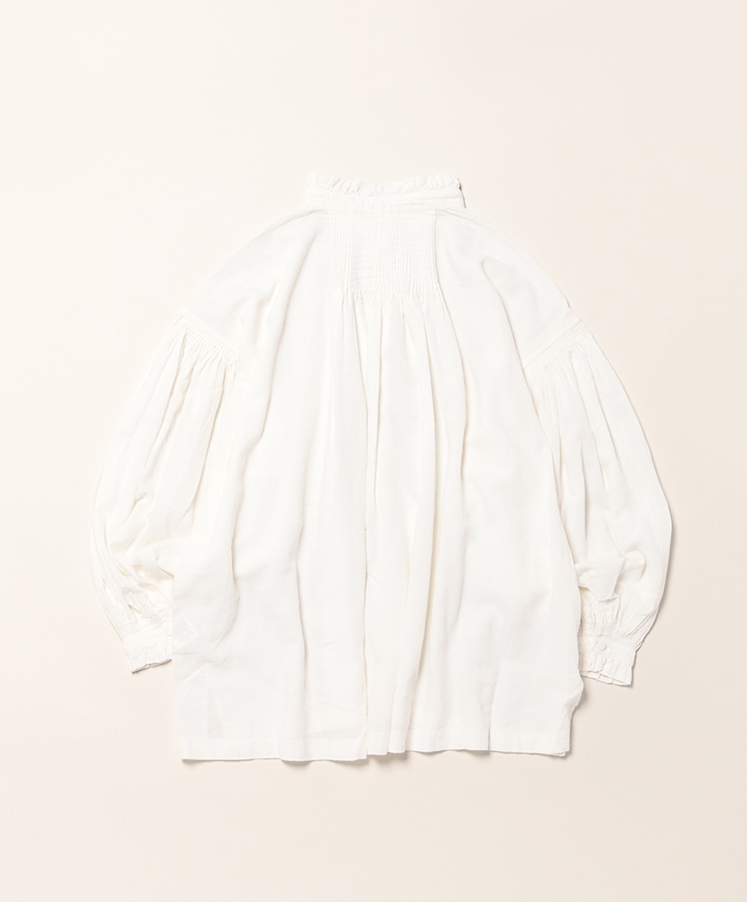 Twill Cotton Khadi Plain Frill Collar Shirts With Mini Pintuck White/ホワイト 1(WOMEN)