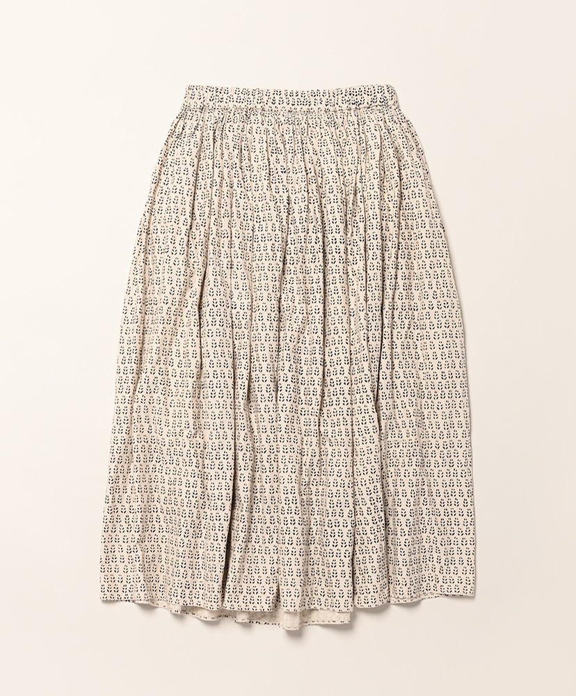 80s Voile Little Tree Block Print Gathered Skirt With Lining Milky Gey×Black Print/ミルキーグレー×ブラックプリント 1(WOMEN)