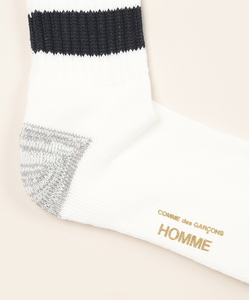 HR-K501-051 - 綿ローゲージパイルライン入り White×Navy/ホワイト×ネイビー OS