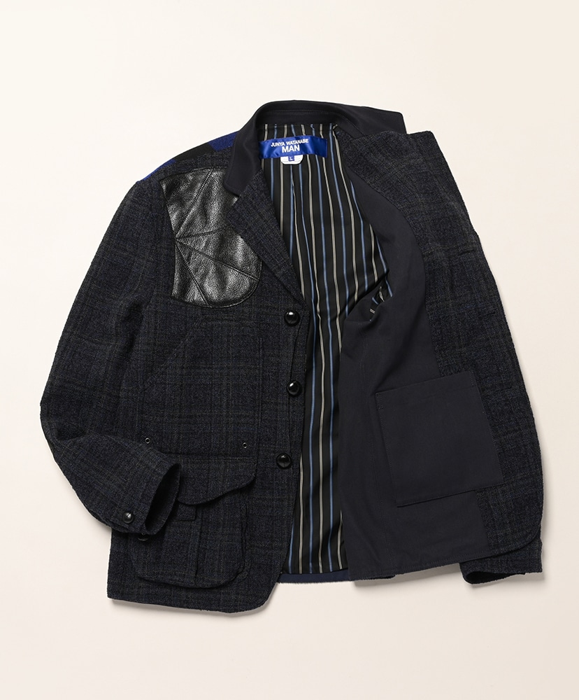 WR-J009-05 エステルウールチェック×牛革 Navy×Beige×Black/ネイビー×ベージュ×ブラック L(MEN)