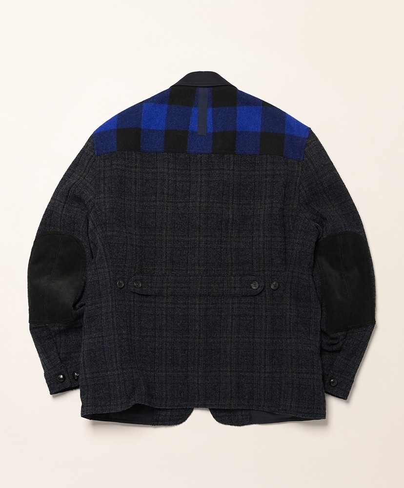 WR-J009-05 エステルウールチェック×牛革 Navy×Beige×Black/ネイビー×ベージュ×ブラック L(MEN)