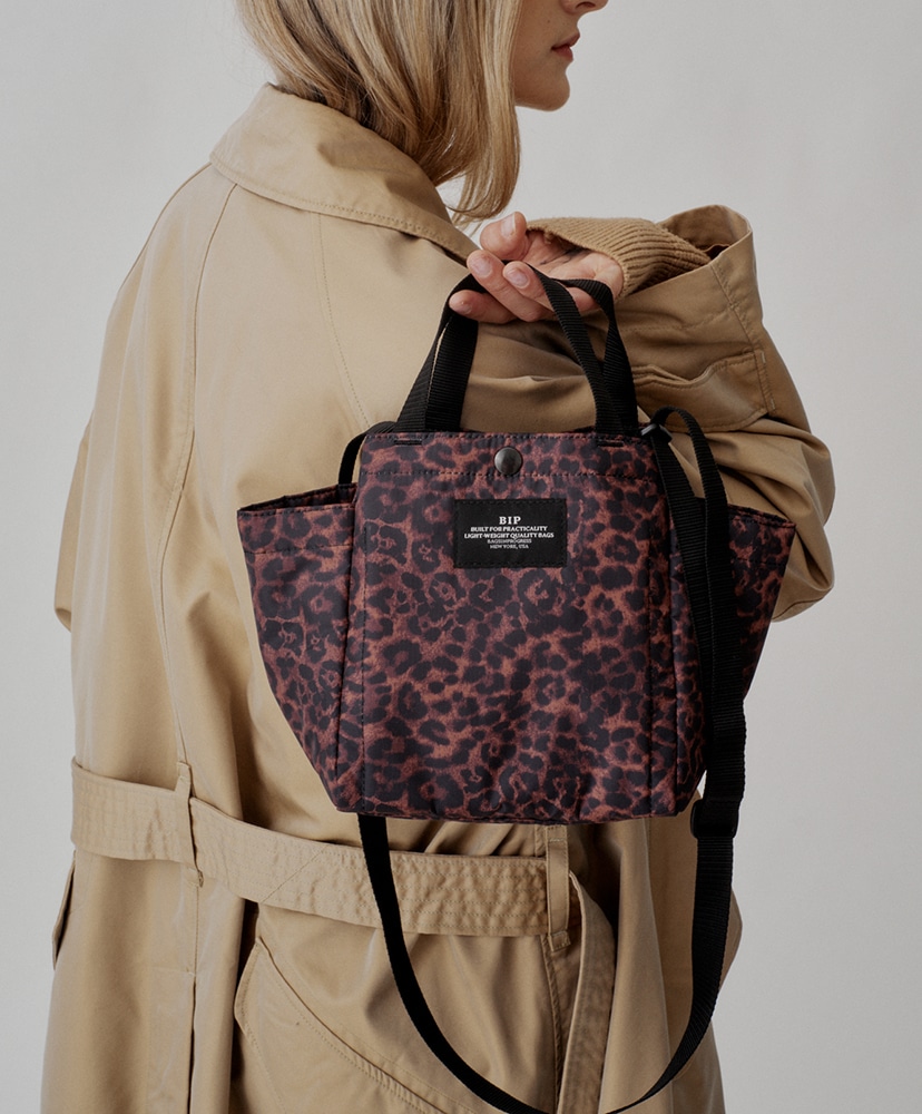 Small Side Pocket Tote Puffer Leopard/レオパード F