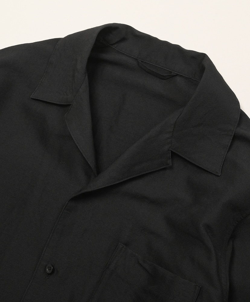 Washed Wool Silk Open-collar Shirt L/S Black/ブラック 2(MEN)