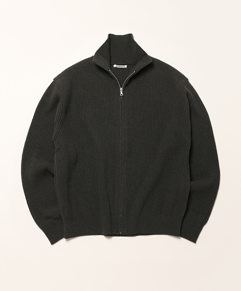Super Fine Wool Rib Knit Zip Cardigan Top Dark Olive/トップダークオリーブ 3(MEN)