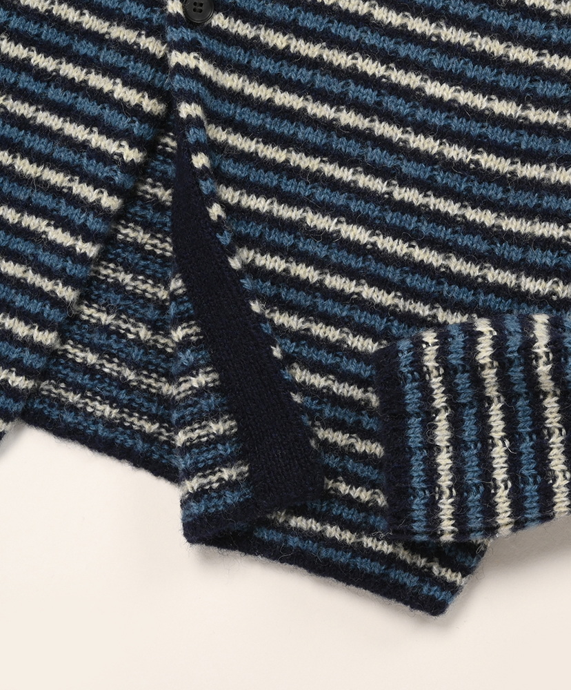 Shetland Wool Cashmere Rib Knit Crew-Neck Cardigan Navy Stripe/ネイビーストライプ 0(WOMEN)