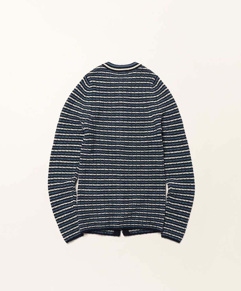 Shetland Wool Cashmere Rib Knit Crew-Neck Cardigan Navy Stripe/ネイビーストライプ 0(WOMEN)