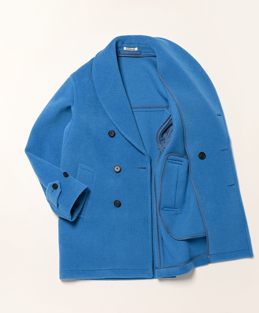 Wool Herringbone Shawl Collar Coat Cerulean Blue / セルリアンブルー 0(WOMEN)