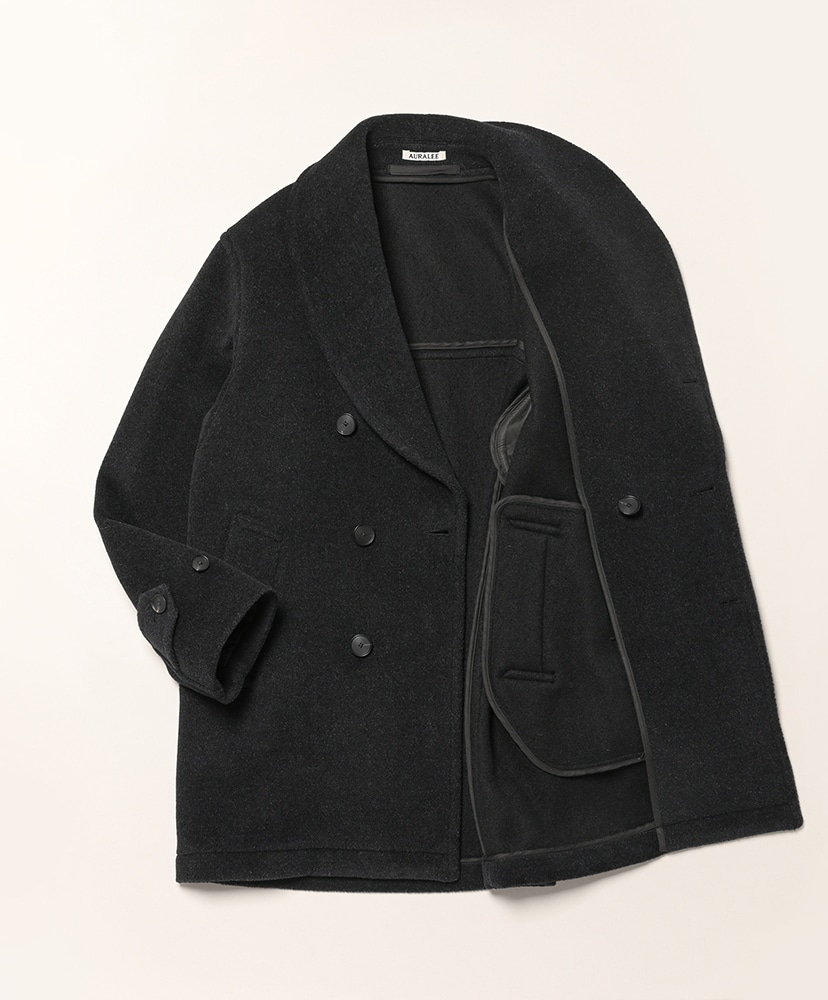 Wool Herringbone Shawl Collar Coat Dark Charcoal / ダークチャコール 0(WOMEN)