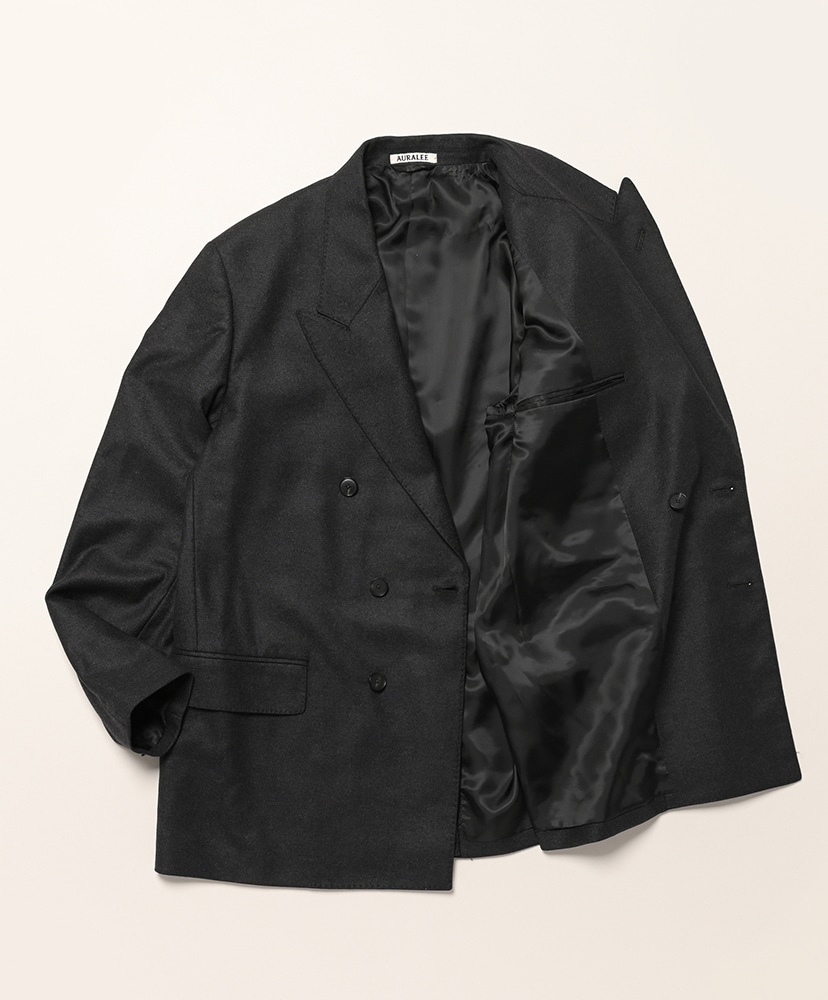 極美品24ss AURALEE SUPER FINE ウールテーラードジャケット Wool Fulling Flannel Double-Breasted Jacket(3(MEN) Top Charcoal