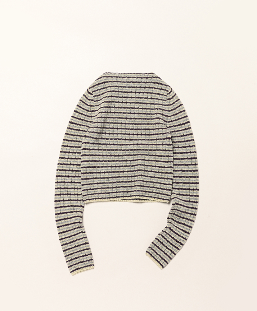 Shetland Wool Cashmere Rib Knit Boat-Neck P/O Lime Purple Stripe/ライムパープルストライプ 0(WOMEN)