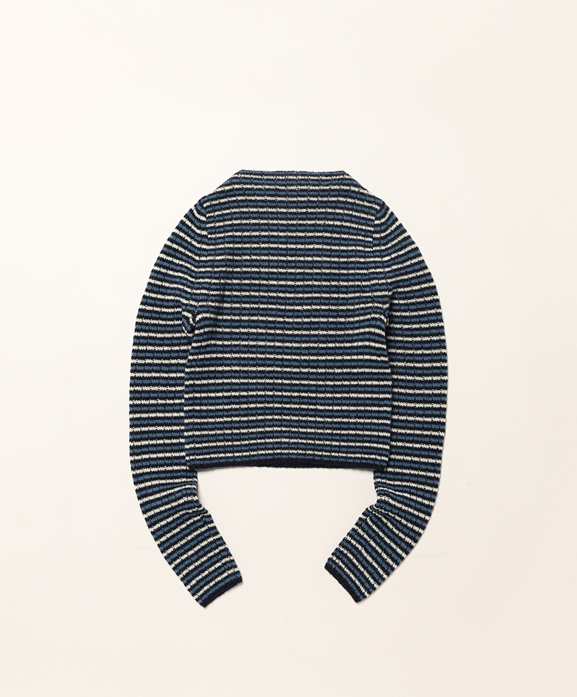 Shetland Wool Cashmere Rib Knit Boat-Neck P/O Navy Stripe/ネイビーストライプ 0(WOMEN)