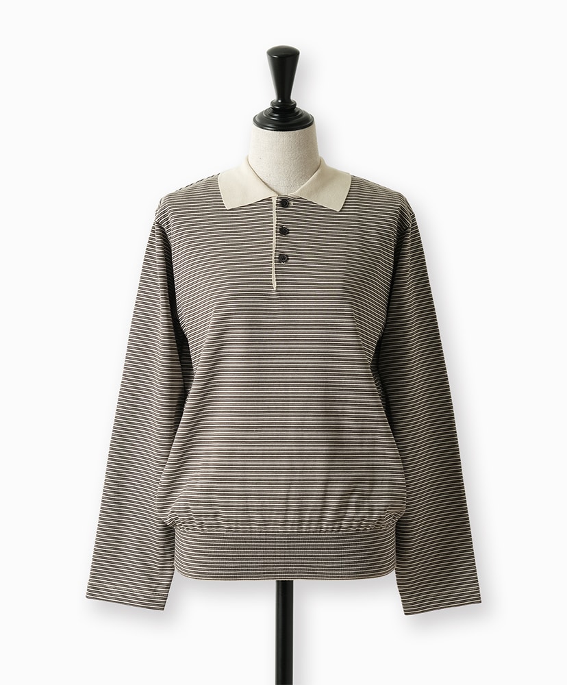 Blousing Polo Long Sleeve T-shirt Oatmeal×Brown/オートミール×ブラウン 2(WOMEN)