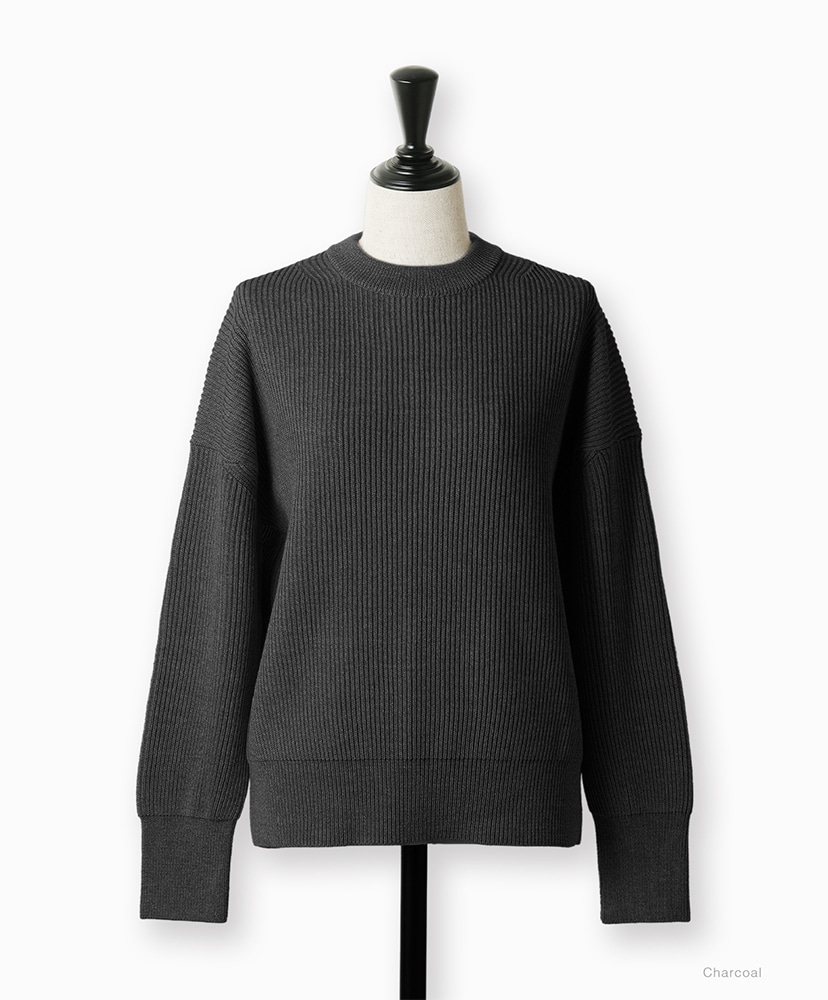 Solid Wool Rib Crew Neck Charcoal/チャコール 1(WOMEN)