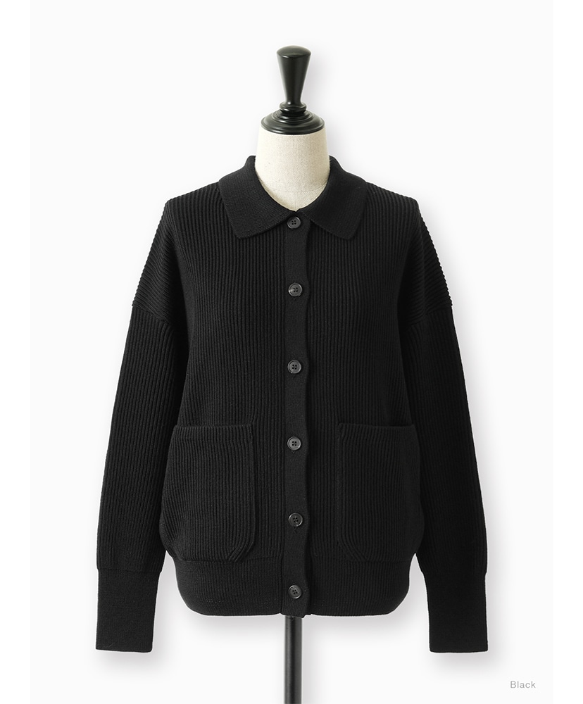 Solid Wool Rib Polo Cardigan Black/ブラック 1(WOMEN)