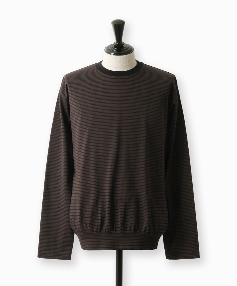 Blousing Crew Neck Long Sleeve T-Shirt Black×Brown/ブラック×ブラウン 1(MEN)