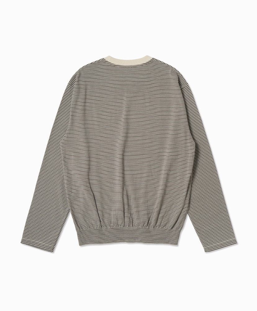 Blousing Crew Neck Long Sleeve T-Shirt Oatmeal×Brown/オートミール×ブラウン 1(MEN)