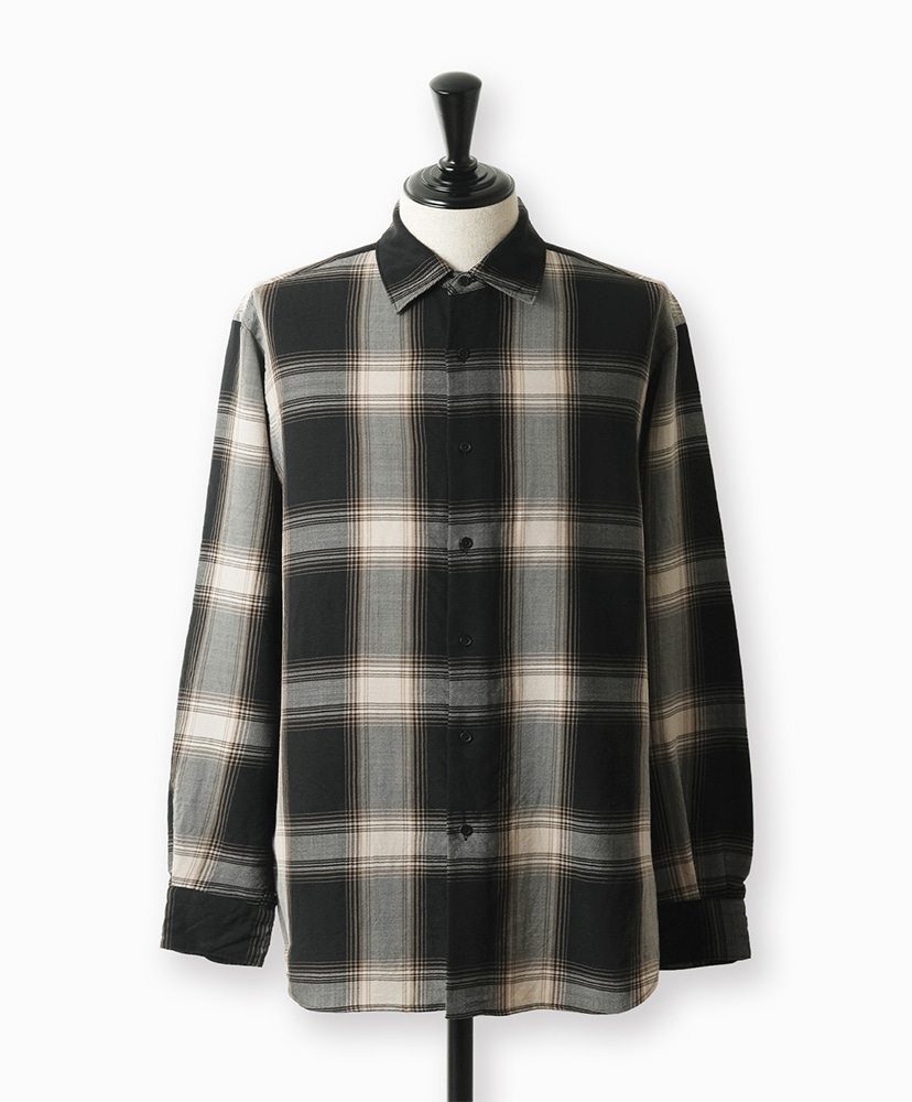 Ombre Check Regular Collar Shirt Black×Brown/ブラック×ブラウン 1(MEN)