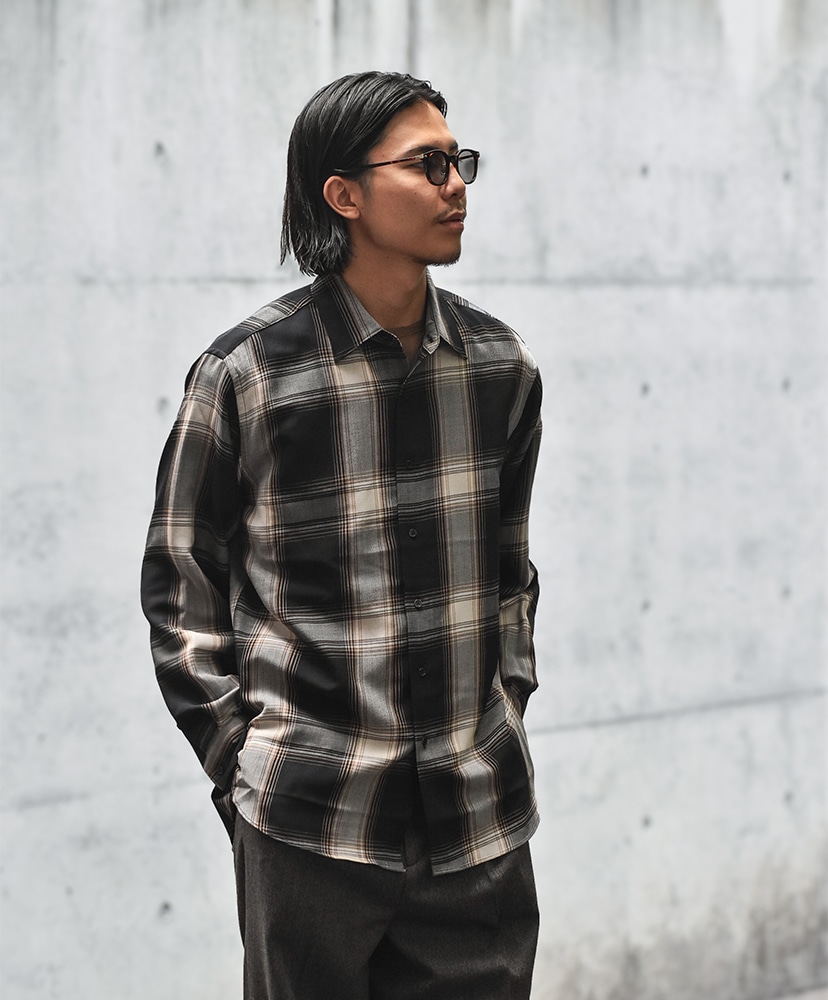 Ombre Check Regular Collar Shirt Black×Brown/ブラック×ブラウン 1(MEN)